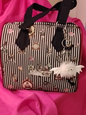 Striped Black & White Gothic  Alice In Wonderland Bag